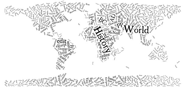 A tag cloud of world history, by tagxedo